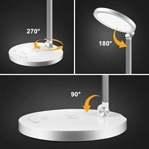 LED Desk Lamp, Desk Lamp with Wireless Charger, USB Charging Port, Eye-Caring Desk Lamp for home office, 5 Lighting Modes and 5 Brightness Levels, Bright Table Light with Touch Control, 30 Mins Timer