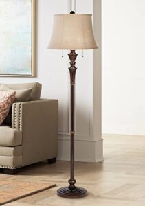 regency hill brooke traditional standing floor lamp 60″ tall rich bronze copper accents metal column brown burlap modified bell shade for living room reading house family bedroom home