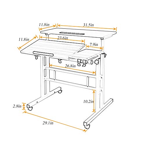 soges Rolling Standing Desk Height Adjustable, 31.5 inch Stand Up Computer Desk, Sit-Stand Tiltable Top Desk Laptop Stand for Small Spaces, Tall Table for Standing or Sitting, Maple