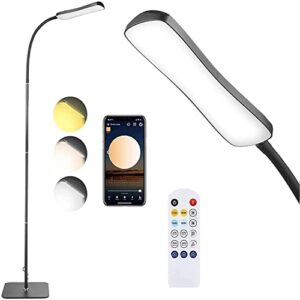 dekita led floor lamp, bright 12w floor lamps for living room with 1h timer stepless adjustable 3000-6500k colors & brightness standing lamp with remote，floor reading lamp with alexa google assistant