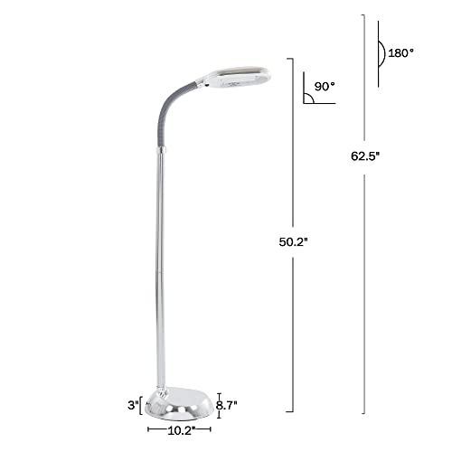 Adjustable Floor Lamp - Full Spectrum Natural Sunlight Lamp with Bendable Neck - Dimmable Light for Bedroom or Living Room by Lavish Home (Chrome)