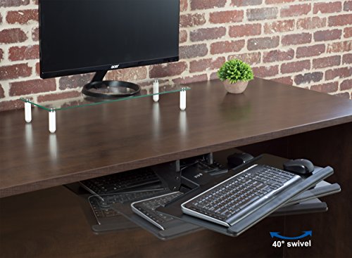 VIVO Adjustable Computer Keyboard and Mouse Platform Tray Deluxe Smooth Rolling Track Under Table Desk Mount, Black, MOUNT-KB04C