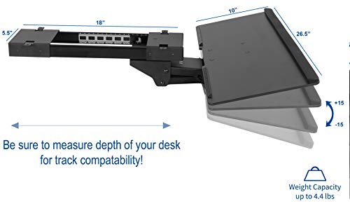 VIVO Adjustable Computer Keyboard and Mouse Platform Tray Deluxe Smooth Rolling Track Under Table Desk Mount, Black, MOUNT-KB04C