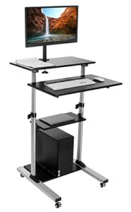 mount-it! mobile stand up desk/height adjustable computer work station rolling presentation cart with monitor arm (mi-7942)