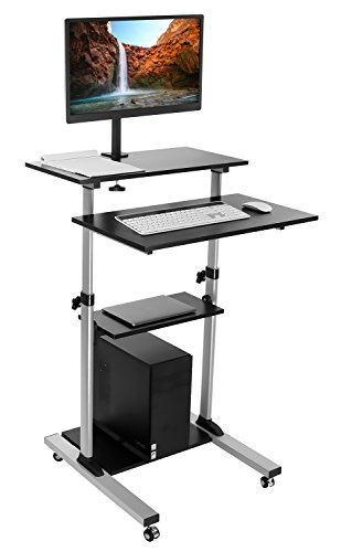 Mount-It! Mobile Stand Up Desk/Height Adjustable Computer Work Station Rolling Presentation Cart with Monitor Arm (MI-7942)