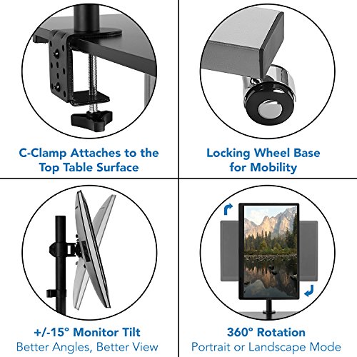 Mount-It! Mobile Stand Up Desk/Height Adjustable Computer Work Station Rolling Presentation Cart with Monitor Arm (MI-7942)