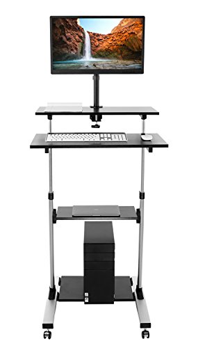 Mount-It! Mobile Stand Up Desk/Height Adjustable Computer Work Station Rolling Presentation Cart with Monitor Arm (MI-7942)