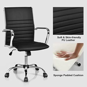 Giantex Ribbed Office Chair, Ergonomic High Back Executive Conference Chair, Lumbar Support PU Leather Swivel Height Adjustable Modern Computer Task Managerial Chair (Black)