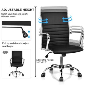 Giantex Ribbed Office Chair, Ergonomic High Back Executive Conference Chair, Lumbar Support PU Leather Swivel Height Adjustable Modern Computer Task Managerial Chair (Black)