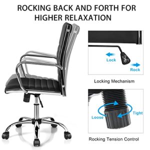 Giantex Ribbed Office Chair, Ergonomic High Back Executive Conference Chair, Lumbar Support PU Leather Swivel Height Adjustable Modern Computer Task Managerial Chair (Black)