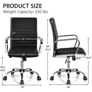 Giantex Ribbed Office Chair, Ergonomic High Back Executive Conference Chair, Lumbar Support PU Leather Swivel Height Adjustable Modern Computer Task Managerial Chair (Black)