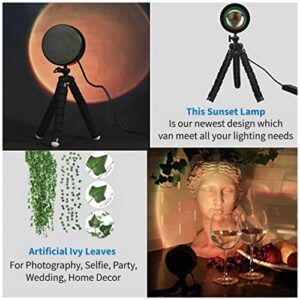 BUNDLE PACK: Sunset Lamp Projector 16 Colors RGB, 360 degree Rotation with 12pcs of Artificial Leaves for Photography/Selfie/Party/Wedding/Home