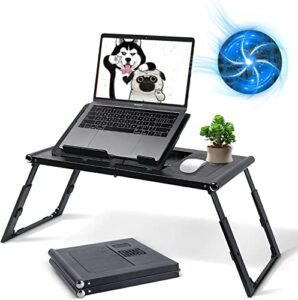 laptop desk for bed,asltoy laptop bed tray table,foldable lap desk tablet stand notebook bed tray desk with internal usb fans laptop table height & angle adjustable breakfast table desk