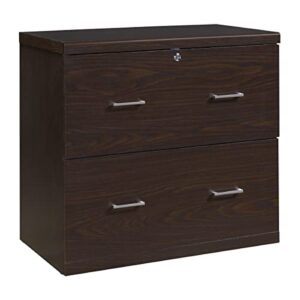 osp home furnishings alpine 2-drawer file cabinet with locking top drawer and lockdowel fastening system, lateral, espresso