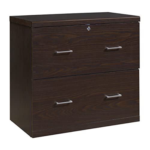 OSP Home Furnishings Alpine 2-Drawer File Cabinet with Locking Top Drawer and Lockdowel Fastening System, Lateral, Espresso