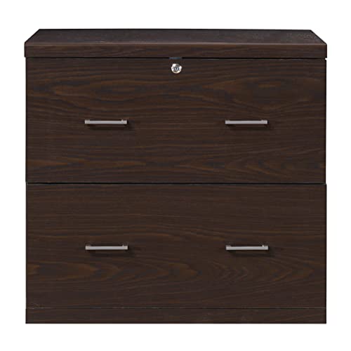 OSP Home Furnishings Alpine 2-Drawer File Cabinet with Locking Top Drawer and Lockdowel Fastening System, Lateral, Espresso