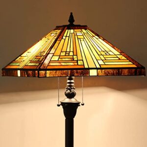 capulina tiffany floor lamp 2-light 16 inches wide amber brown stained glass mission antique style standing reading light for living room bedroom office