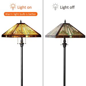 Capulina Tiffany Floor Lamp 2-Light 16 Inches Wide Amber Brown Stained Glass Mission Antique Style Standing Reading Light for Living Room Bedroom Office