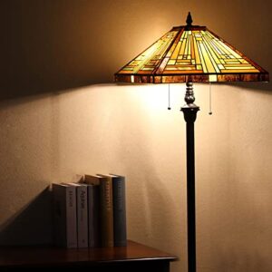 Capulina Tiffany Floor Lamp 2-Light 16 Inches Wide Amber Brown Stained Glass Mission Antique Style Standing Reading Light for Living Room Bedroom Office