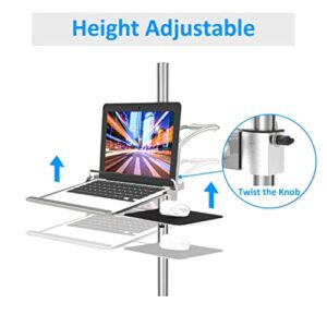 Aluminum Mobile Laptop Cart on Wheels, Height Adjustable Rolling Laptop Stand with Mouse Tray, Mobile Computer Workstation for Home, Office, School and Hospital