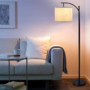 dllt modern arc floor lamp, farmhouse standing floor lamps with lantern lampshade, industrial tall reading light for bedroom/living room/office/study, 3000k warm white light, bulb included, ul listed