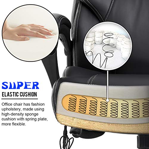 Big and Tall Office Chair Ergonomic Computer Chair 400lbs Heavy Duty Metal Base Massage Desk Chair with Lumbar Support Arms High Back PU Leather Office Chair,Black