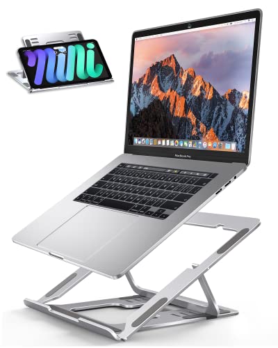 Laptop Stand Riser for Desk, Adjustable Ergonomic Macbook Pro/Air Stand, Portable Foldable Computer Stand for Laptop, Aluminum Dual-Use Laptop Holder for All 10-15.6" Notebooks and All Tablets
