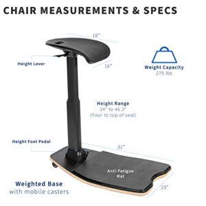 VIVO Ergonomic Leaning Perch Chair for Standing Desk, Portable Height Adjustable Posture Stool with Anti-Fatigue Mat for Home and Office, Black, CHAIR-S02M