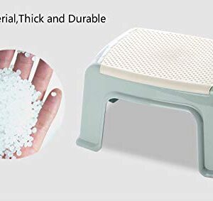 Step Stool ABS Plastic Stools, Adults Simple Style Stool Anti-Slip with Strong Bearing Stool for Home, Office, Kindergarten - White with Blue