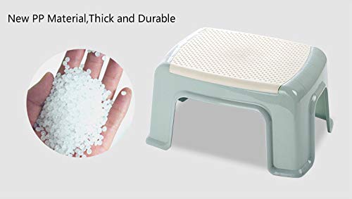Step Stool ABS Plastic Stools, Adults Simple Style Stool Anti-Slip with Strong Bearing Stool for Home, Office, Kindergarten - White with Blue
