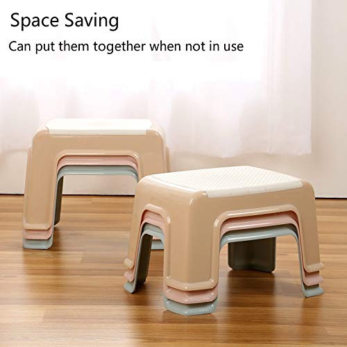 Step Stool ABS Plastic Stools, Adults Simple Style Stool Anti-Slip with Strong Bearing Stool for Home, Office, Kindergarten - White with Blue