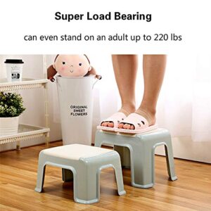 Step Stool ABS Plastic Stools, Adults Simple Style Stool Anti-Slip with Strong Bearing Stool for Home, Office, Kindergarten - White with Blue