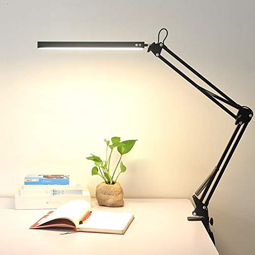 PSIVEN LED Architect Desk Lamp, Metal Swing Arm Dimmable Task Lamp, Eye Care Table Lamp with Clamp (3 Color Modes, 10-Level Dimmer, Memory Function) Highly Adjustable Office, Craft, Workbench Light