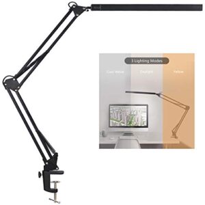 psiven led architect desk lamp, metal swing arm dimmable task lamp, eye care table lamp with clamp (3 color modes, 10-level dimmer, memory function) highly adjustable office, craft, workbench light