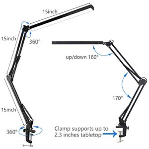 PSIVEN LED Architect Desk Lamp, Metal Swing Arm Dimmable Task Lamp, Eye Care Table Lamp with Clamp (3 Color Modes, 10-Level Dimmer, Memory Function) Highly Adjustable Office, Craft, Workbench Light