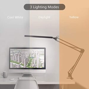 PSIVEN LED Architect Desk Lamp, Metal Swing Arm Dimmable Task Lamp, Eye Care Table Lamp with Clamp (3 Color Modes, 10-Level Dimmer, Memory Function) Highly Adjustable Office, Craft, Workbench Light