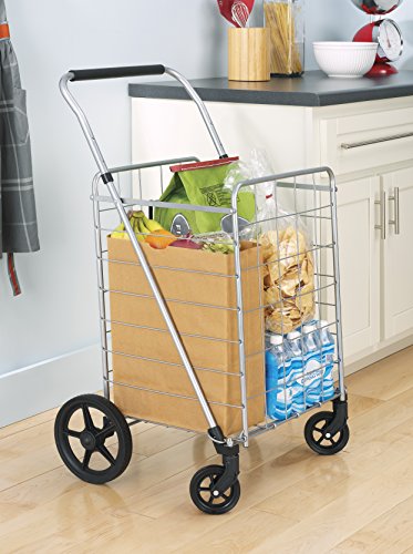 Whitmor Utility Cart with Adjustable Height Handle-Silver/Black