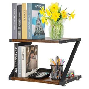 Hossejoy Printer Stand, 2 Tier Desktop Printer Shelves Rack with Anti - Skid Pads for Space Organizer as Storage Shelf, Multi-Purpose Wood Desk Organizer for Home and Office (Rustic Brown)