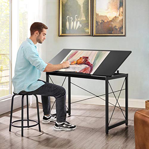 Yaheetech 47"x 24" Drafting Table Drawing/Crafting Table/Desk Art Desk for Artists Tilting Tabletop Basic Drawing Painting Writing Station Studying Desk with Adjustable Tabletop & Pencil Ledge Black