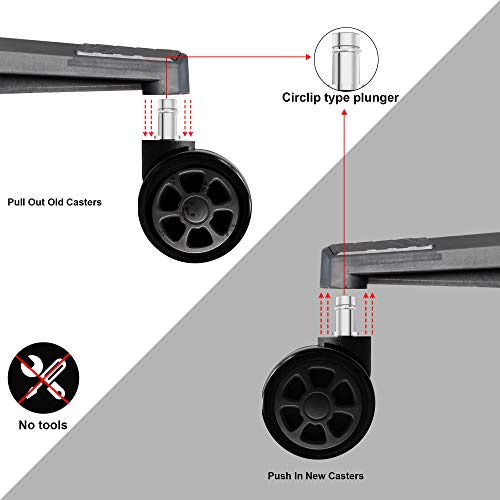 TIANSHU Office Chair Wheels,Universal Gaming Chair Casters Heavy Duty Office Chair Replacement Parts Rubber Desk Chair Caster Wheels for Wood & Hardwood Floors Set of 5, Black