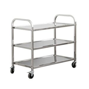 uyoyous stainless steel utility cart 37″x20″x37″ 3-tier large heavy duty industrial serving cart with 360°rotation wheels kitchen island stainless steel storage trolley for hotel restaurant home use