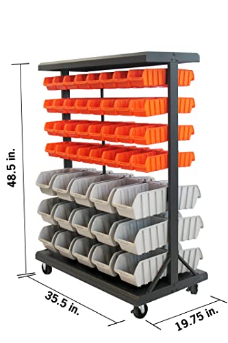 TRINITY Dual-Sided Mobile, Black Rolling Bin Rack 19.75 x 35.50 x 48.50 inches