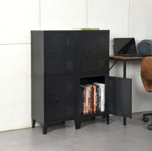furniturer industrial metal storage cabinet with 1 door magnetic adjustable shelf file organizer home office nightstand sofa side table,size:15.9” x 12” x 22.6” (black)