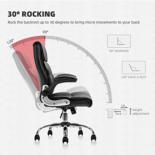 YAMASORO Leather Office Chairs High Back Executive Chair with Flip-Arms Home Office Desk Chairs with Wheels for Men Women