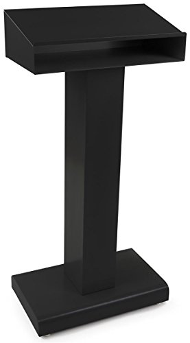 Displays2go Steel Podium with Rectangular Base, Open Storage Area, Powder Coated Finish – Black (LCTMETFBLK)