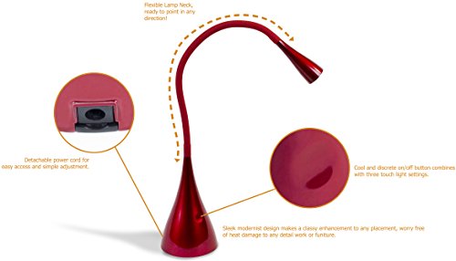 Newhouse Lighting NHGS-LED-RD Gooseneck LED Desk Lamp, USB Charging, Touch Dimming, 4.5" x 26" x 4.5", Red