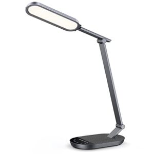metal led desk lamp, workbench office light with 5v/2a usb port, eye-caring architect desk lamps for home office, 5 color modes & 6 brightness levels, touch control (light grey)