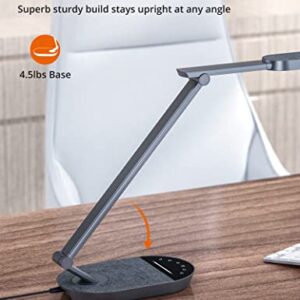 Metal LED Desk Lamp, Workbench Office Light with 5V/2A USB Port, Eye-Caring Architect Desk Lamps for Home Office, 5 Color Modes & 6 Brightness Levels, Touch Control (Light Grey)