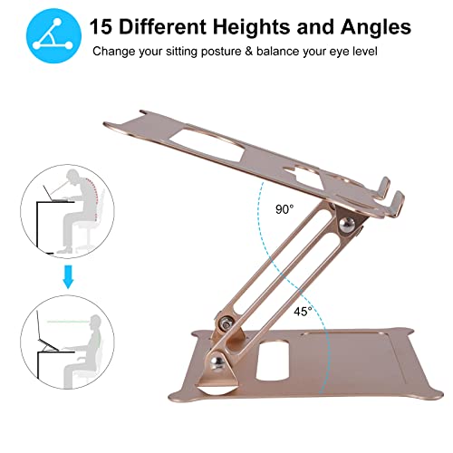 Fbrand Aluminum Laptop StandDesk, Portable Computer StandLaptop, Notebook Laptop RiserDesk, Ergonomic Adjustable Height Notebook Stand Holder11 to 17 in Mac MacBook Pro Air Dell, Gold