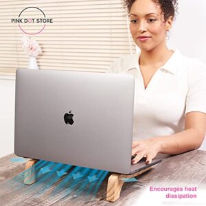 Wooden Laptop Stand - Ergonomic, Portable Computer Riser Fits All Laptops & Tablets. This Beautiful Desk Accessory Cools Your Device & Helps Posture